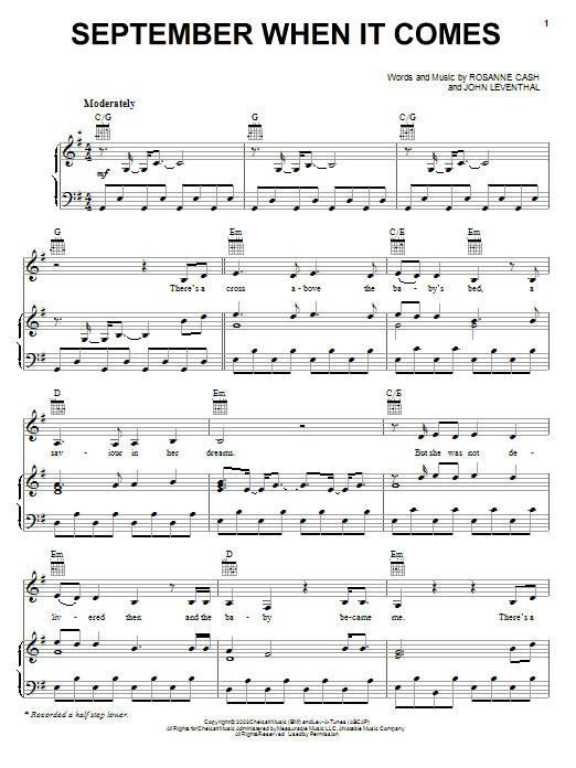 Rosanne Cash September When It Comes Sheet Music Notes & Chords for Piano, Vocal & Guitar (Right-Hand Melody) - Download or Print PDF