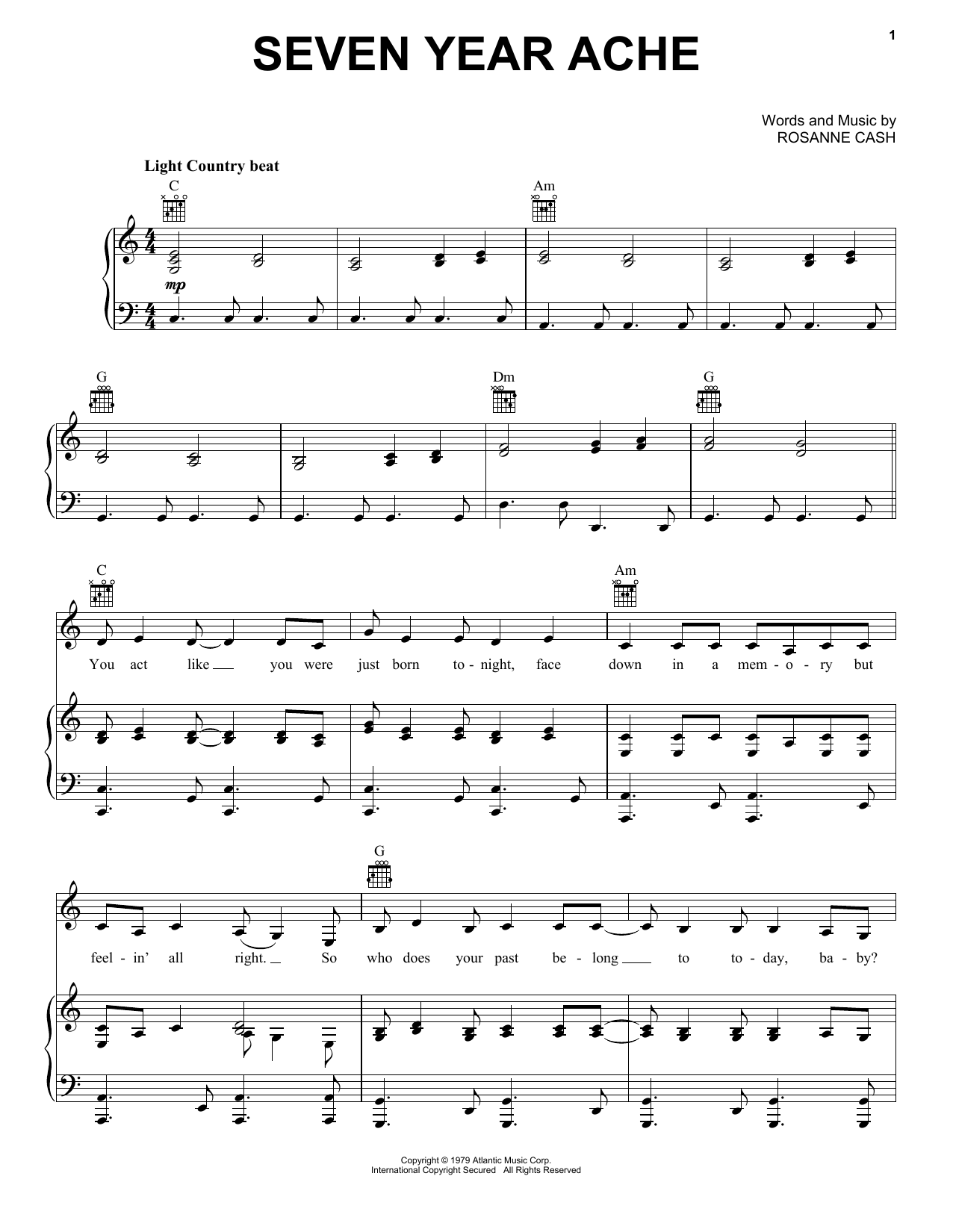 Rosanne Cash Seven Year Ache Sheet Music Notes & Chords for Real Book – Melody, Lyrics & Chords - Download or Print PDF