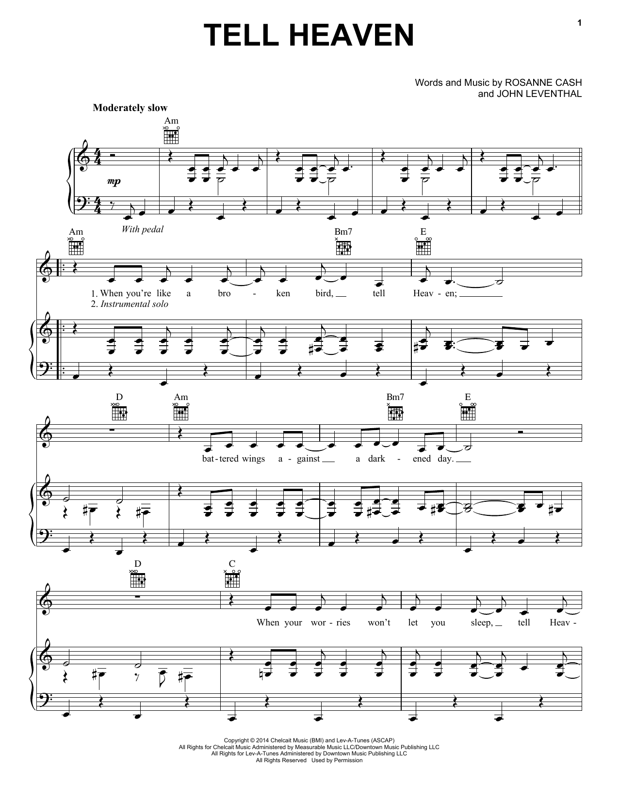 Rosanne Cash Tell Heaven Sheet Music Notes & Chords for Piano, Vocal & Guitar (Right-Hand Melody) - Download or Print PDF