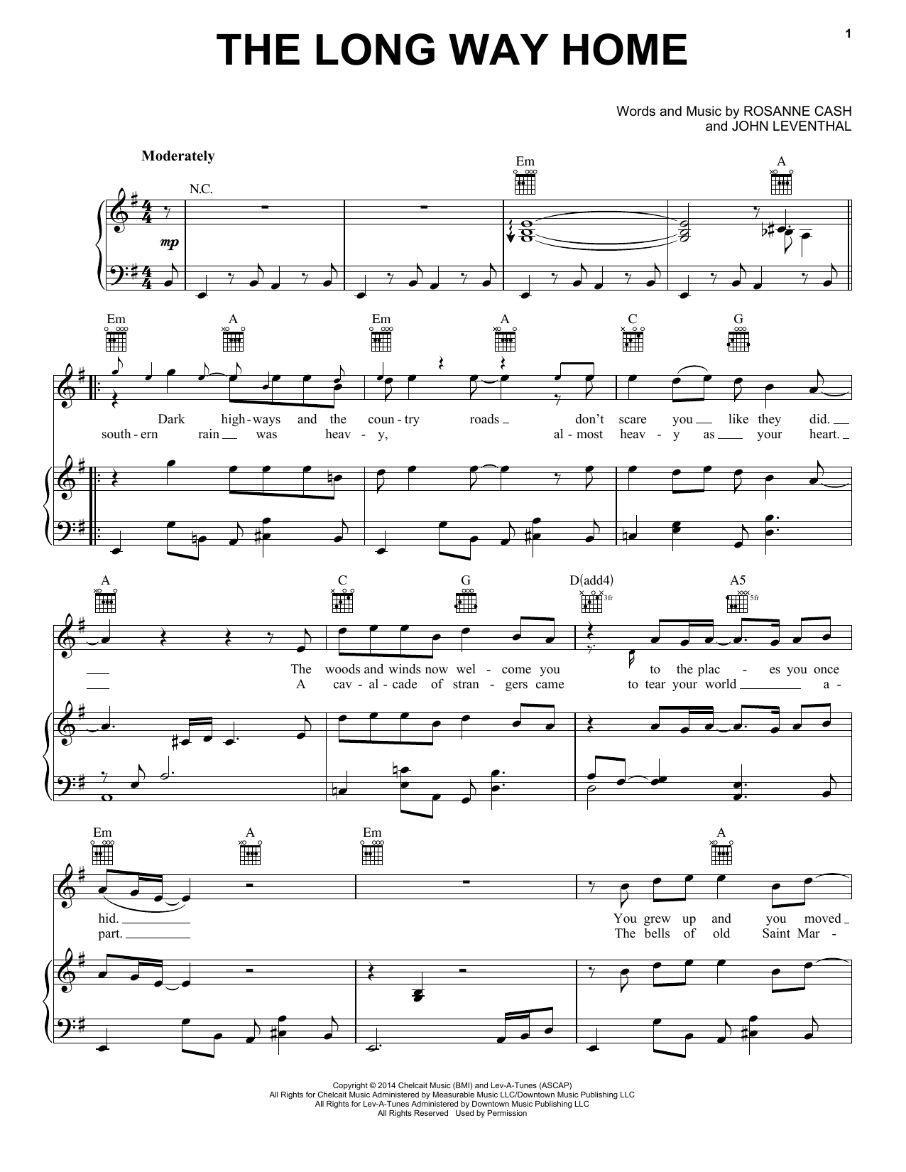 Rosanne Cash The Long Way Home Sheet Music Notes & Chords for Piano, Vocal & Guitar (Right-Hand Melody) - Download or Print PDF