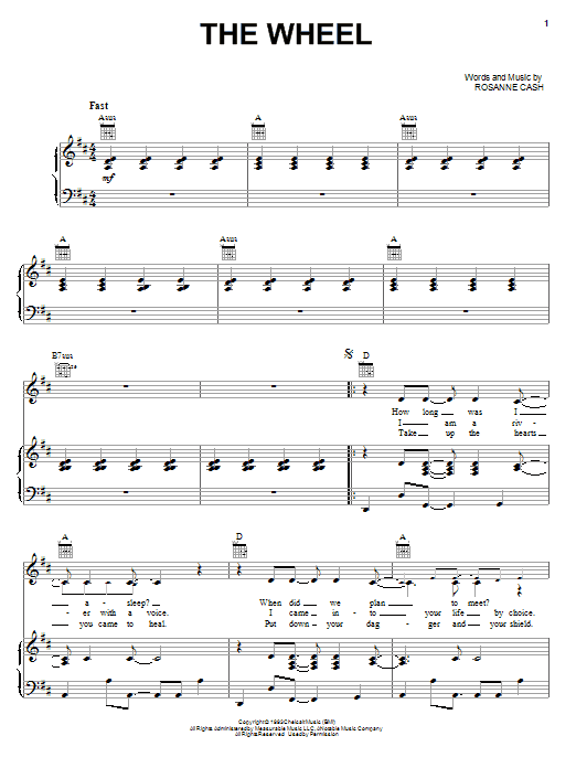 Rosanne Cash The Wheel Sheet Music Notes & Chords for Piano, Vocal & Guitar (Right-Hand Melody) - Download or Print PDF