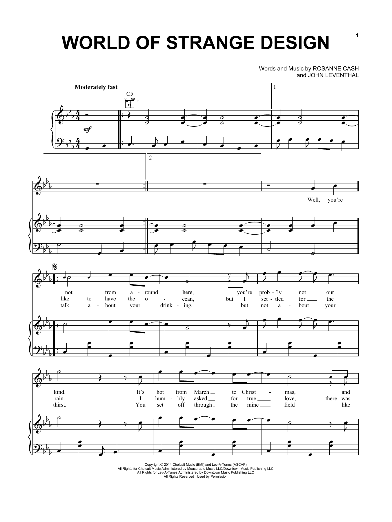 Rosanne Cash World Of Strange Design Sheet Music Notes & Chords for Piano, Vocal & Guitar (Right-Hand Melody) - Download or Print PDF