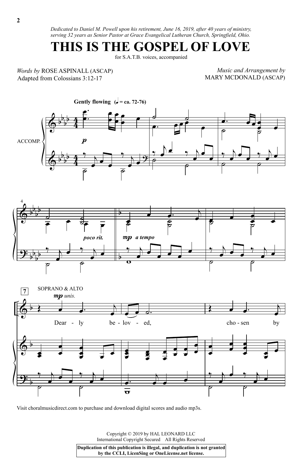 Rose Aspinall This Is The Gospel Of Love (arr. Mary McDonald) Sheet Music Notes & Chords for SATB Choir - Download or Print PDF