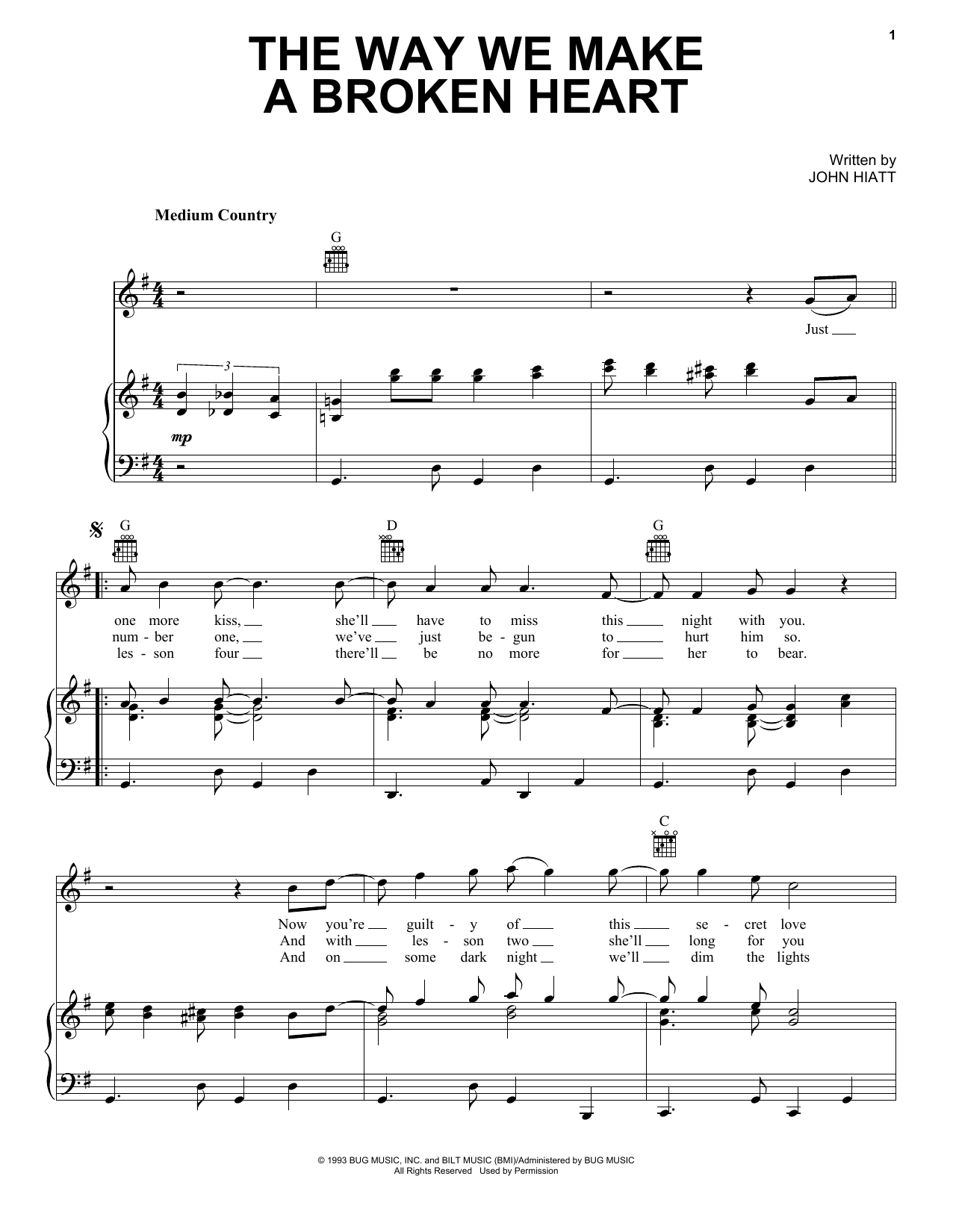Roseanne Cash The Way We Make A Broken Heart Sheet Music Notes & Chords for Piano, Vocal & Guitar (Right-Hand Melody) - Download or Print PDF