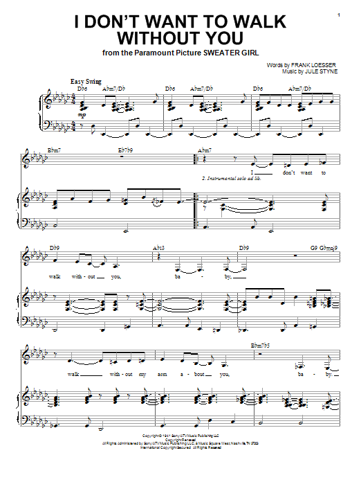 Rosemary Clooney I Don't Want To Walk Without You Sheet Music Notes & Chords for Piano & Vocal - Download or Print PDF