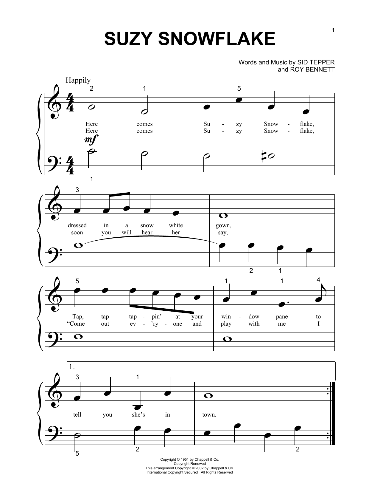 Rosemary Clooney Suzy Snowflake Sheet Music Notes & Chords for Piano (Big Notes) - Download or Print PDF