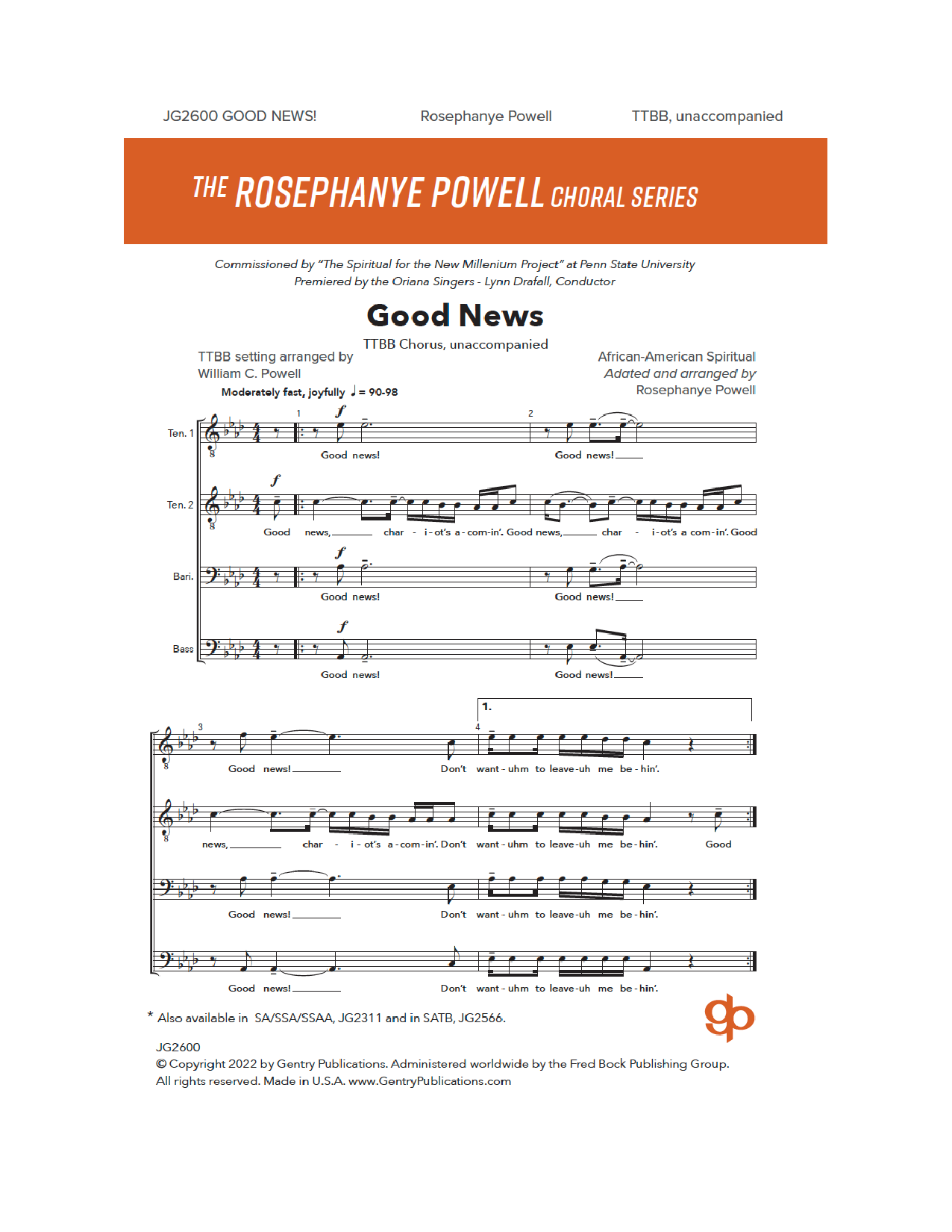 Rosephanye Powell Good News Sheet Music Notes & Chords for TTBB Choir - Download or Print PDF