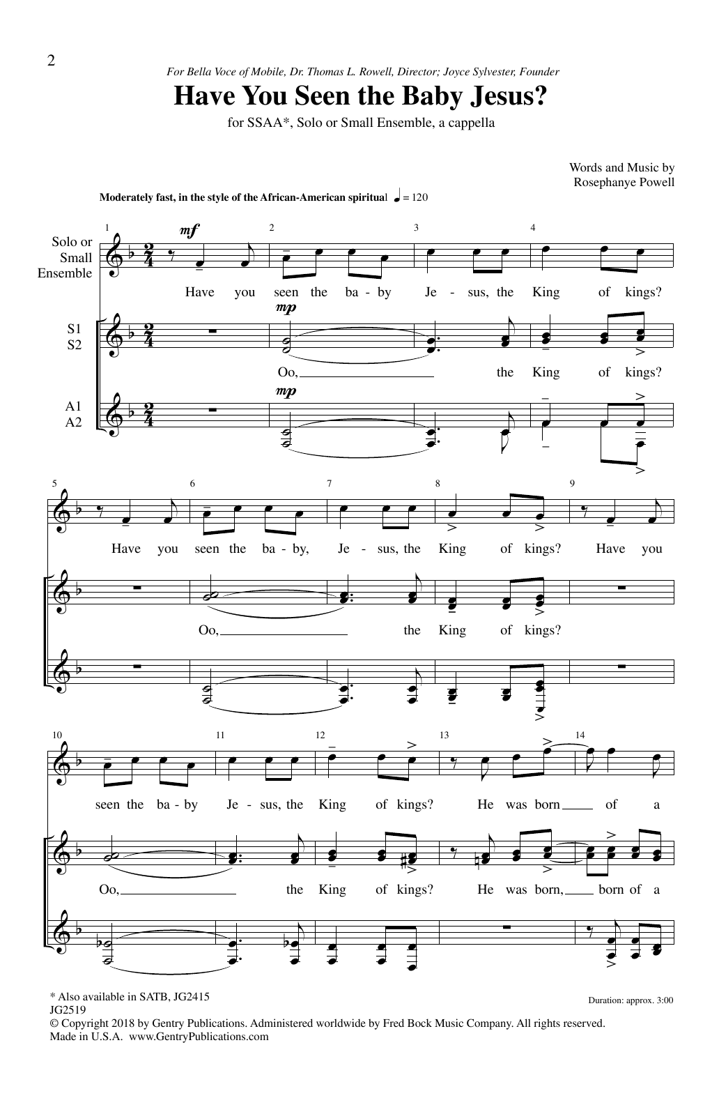 Rosephanye Powell Have You Seen The Baby Jesus Sheet Music Notes & Chords for SSA Choir - Download or Print PDF