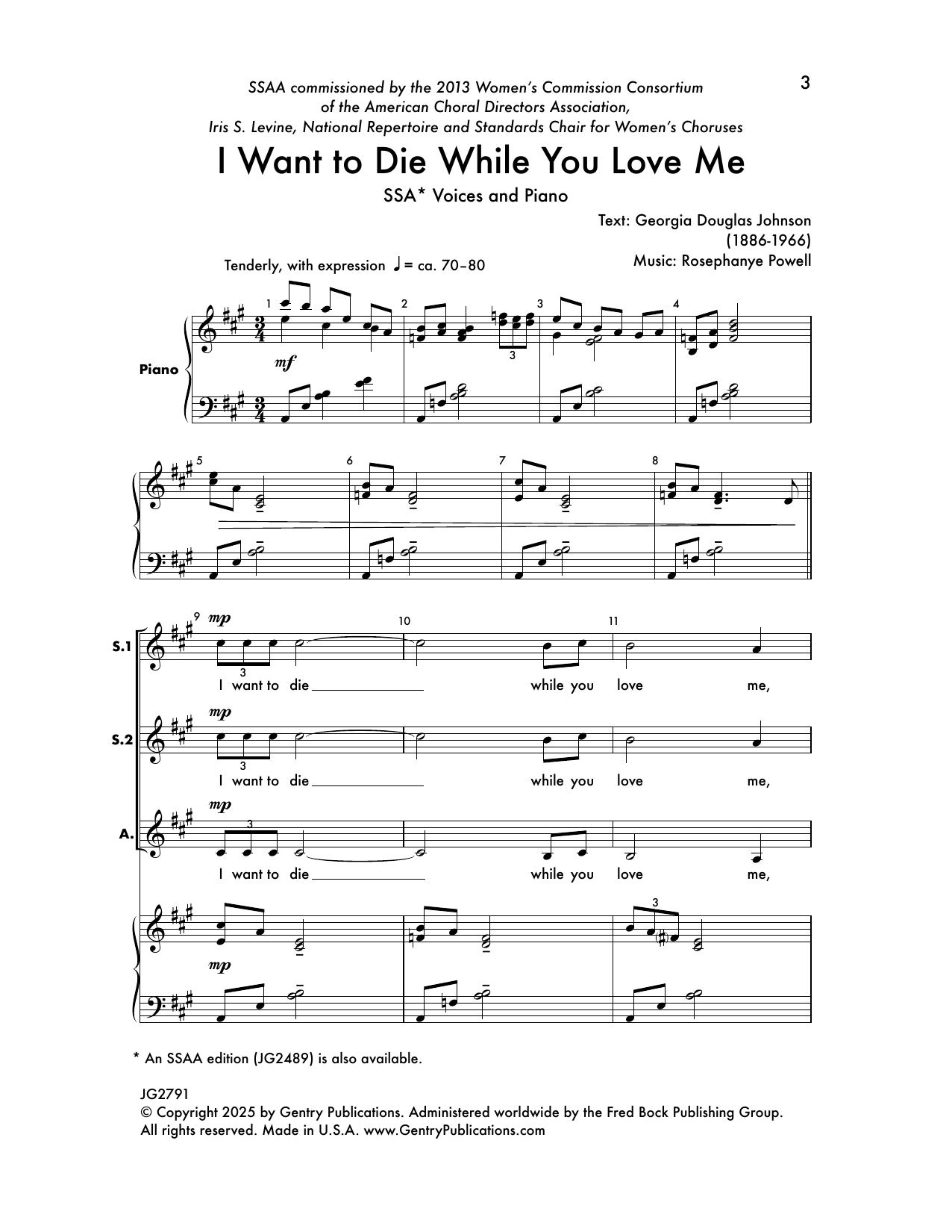 Rosephanye Powell I Want to Die While You Love Me Sheet Music Notes & Chords for SSA Choir - Download or Print PDF