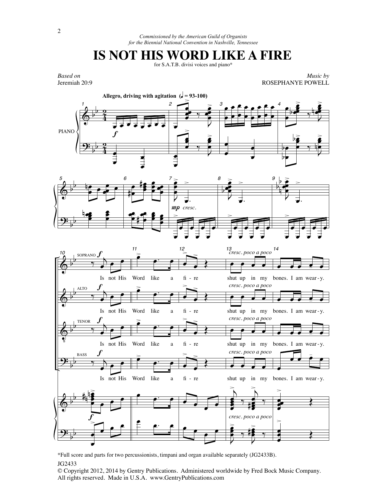 Rosephanye Powell Is Not His Word like a Fire Sheet Music Notes & Chords for Choral - Download or Print PDF