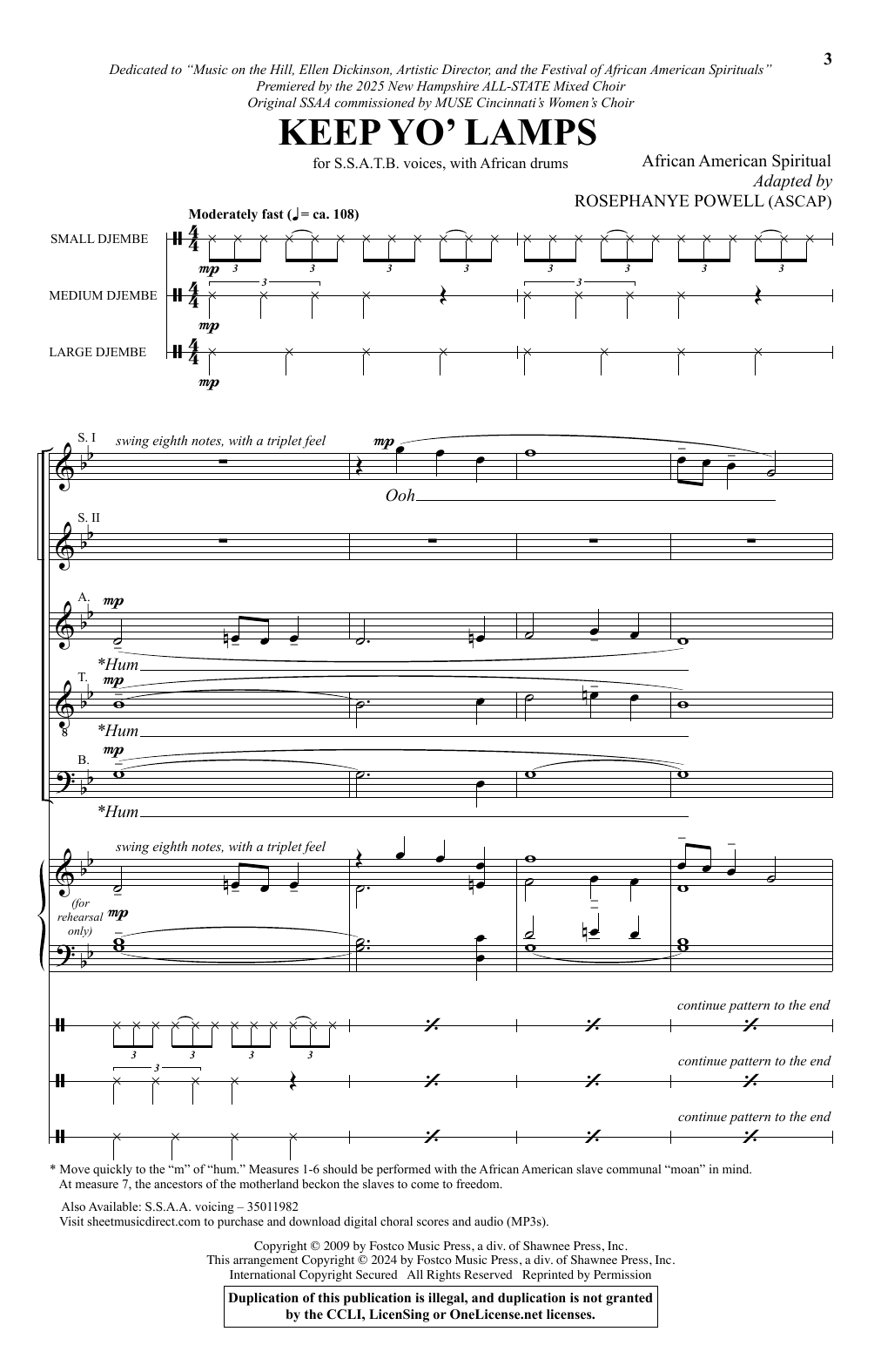 Rosephanye Powell Keep Yo' Lamps Sheet Music Notes & Chords for SSATB Choir - Download or Print PDF