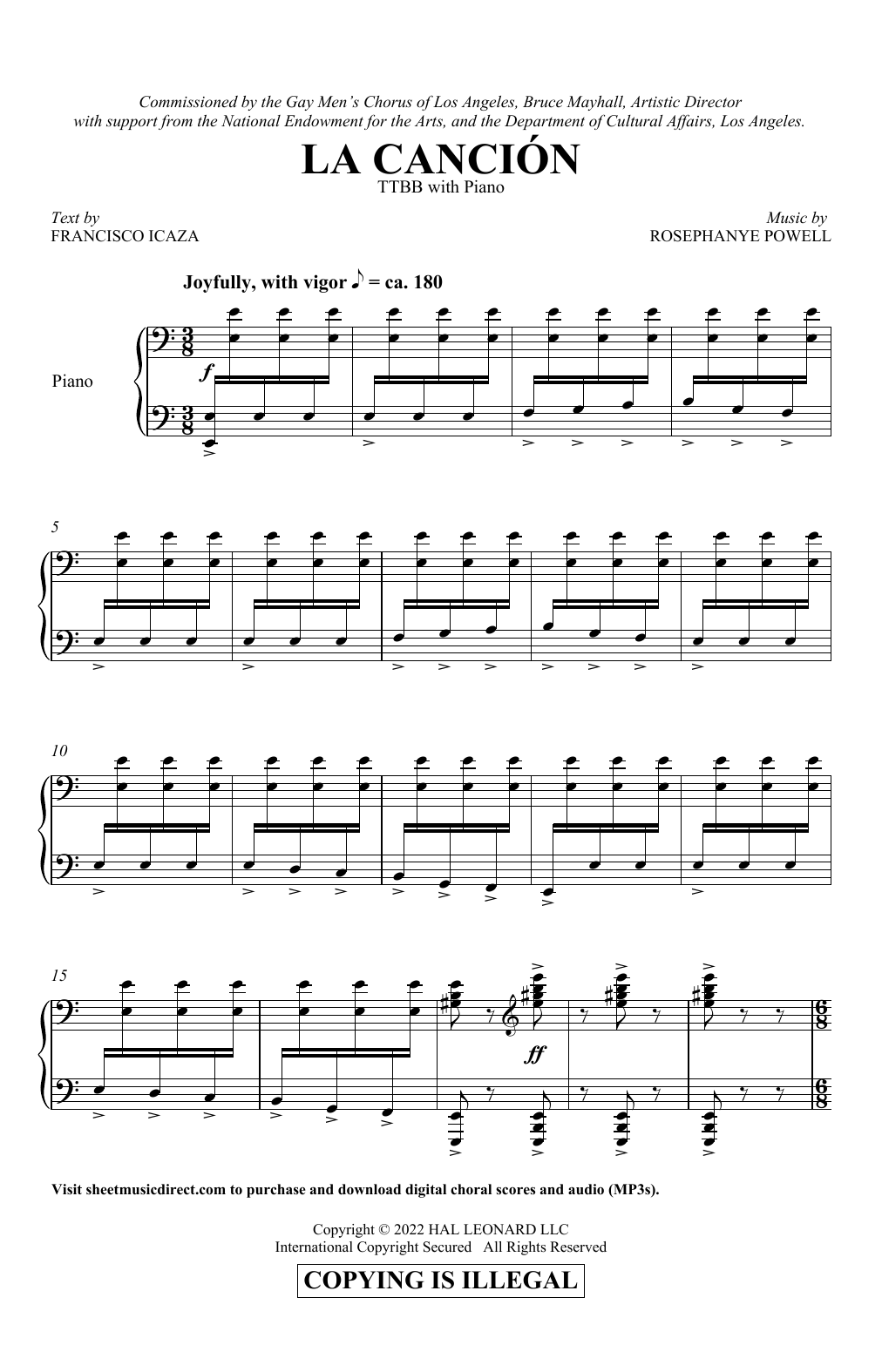 Rosephanye Powell La Canción Sheet Music Notes & Chords for TTBB Choir - Download or Print PDF