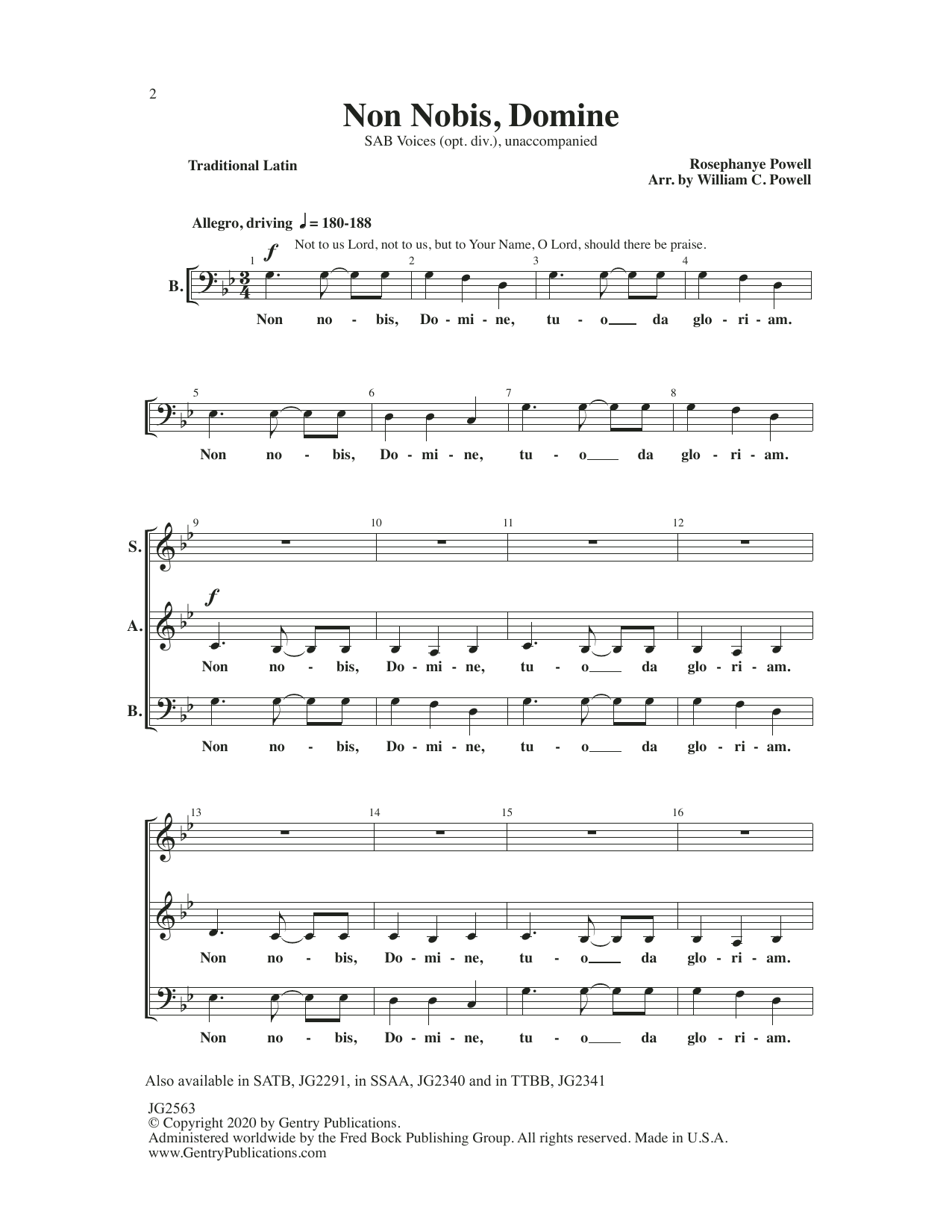 William Powell Non Nobis Domine Sheet Music Notes & Chords for SAB Choir - Download or Print PDF