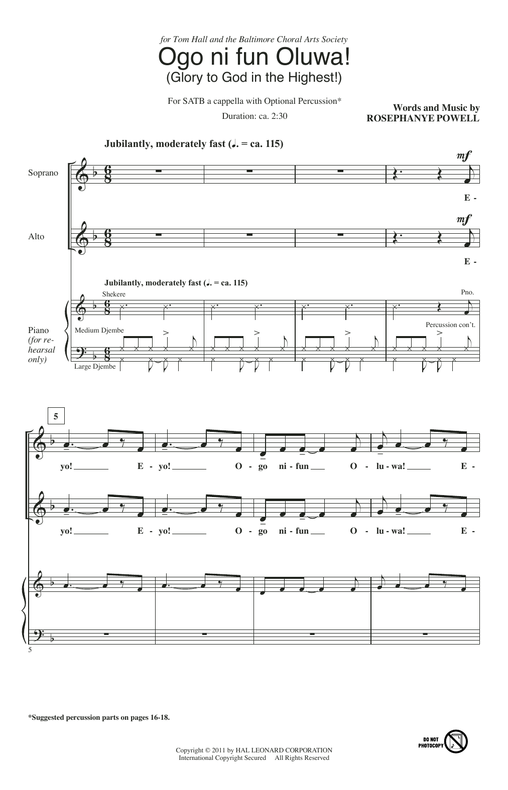 Rosephanye Powell Ogo Ni Fun Oluwa! (Glory To God In The Highest!) Sheet Music Notes & Chords for SATB - Download or Print PDF