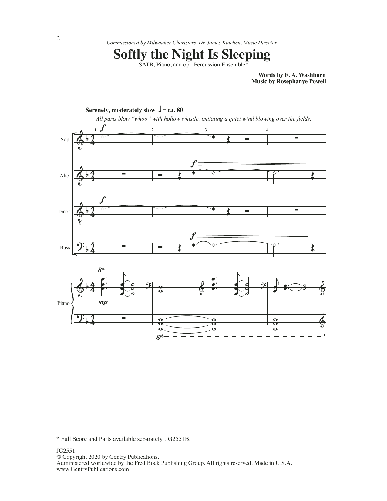 Rosephanye Powell Softly The Night Is Sleeping Sheet Music Notes & Chords for SATB Choir - Download or Print PDF
