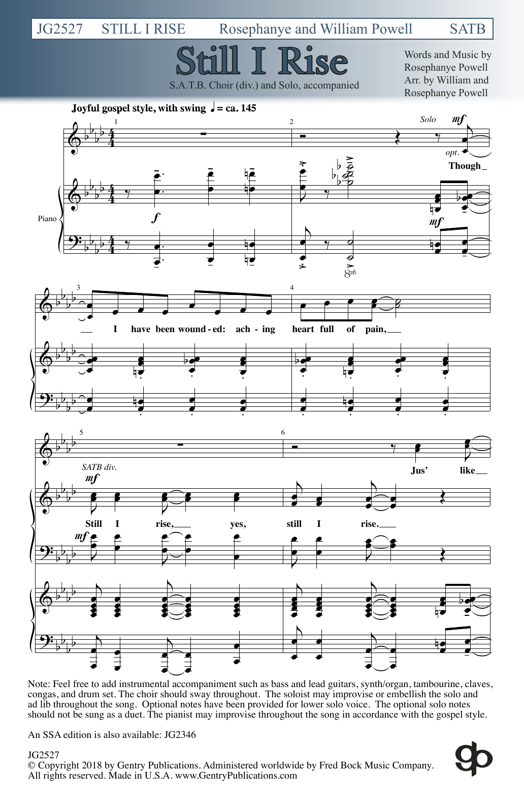 Rosephanye Powell Still I Rise (arr. William and Rosephanye Powell) Sheet Music Notes & Chords for SATB Choir - Download or Print PDF