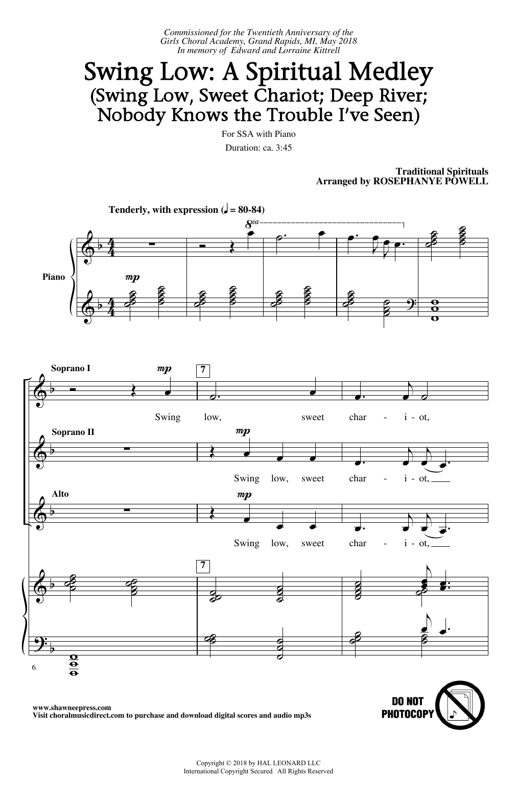 Rosephanye Powell Swing Low: A Choral Medley Sheet Music Notes & Chords for SSA Choir - Download or Print PDF