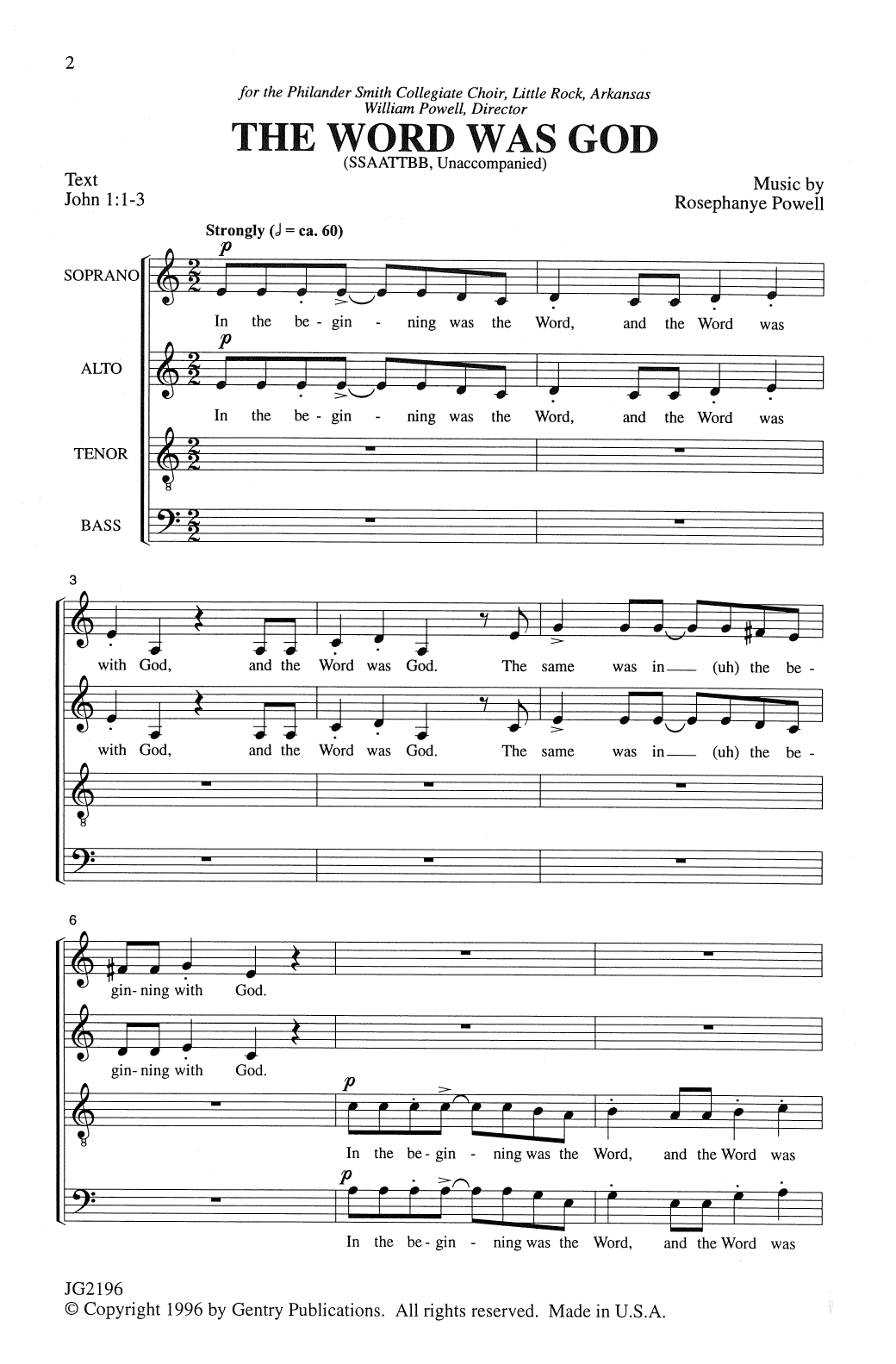 Rosephanye Powell The Word Was God Sheet Music Notes & Chords for SATB Choir - Download or Print PDF