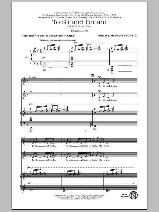 Rosephanye Powell To Sit And Dream Sheet Music Notes & Chords for SATB - Download or Print PDF