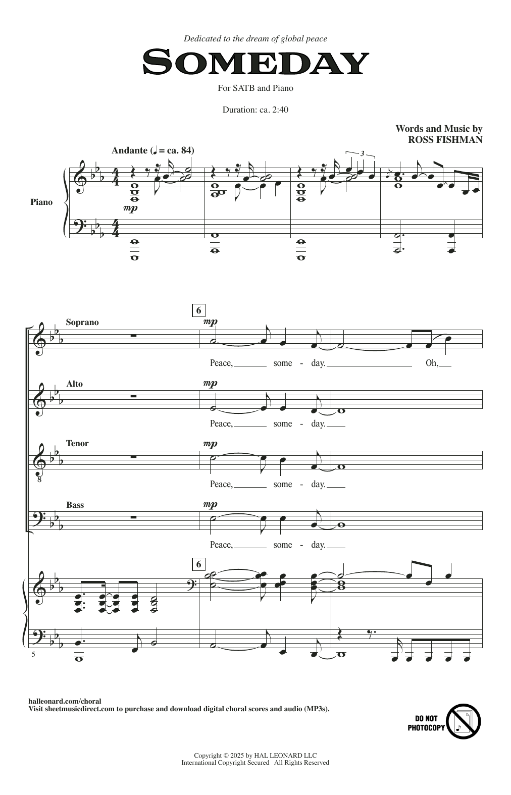 Ross Fishman Someday Sheet Music Notes & Chords for SATB Choir - Download or Print PDF Ross Fishman Someday Sheet Music Notes & Chords for SATB Choir - Download or Print PDF