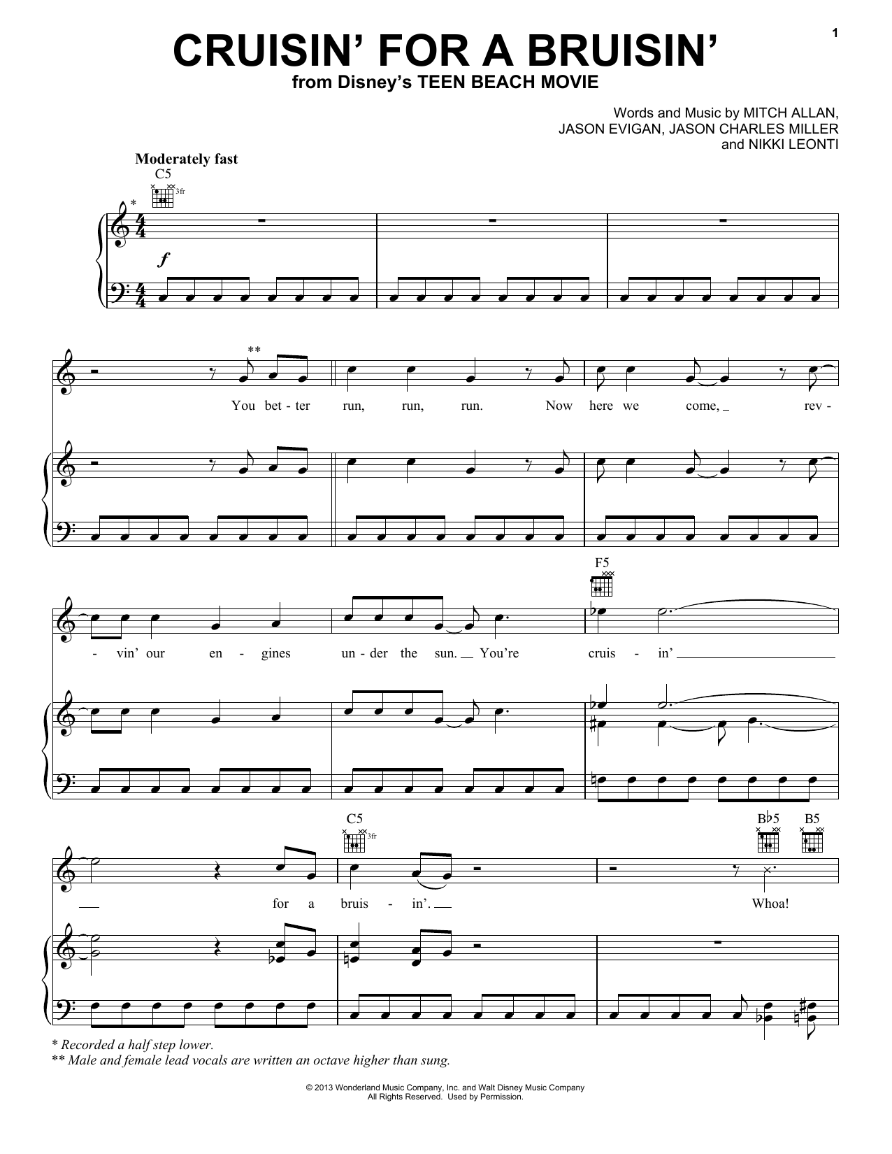 Ross Lynch Cruisin' For A Bruisin' Sheet Music Notes & Chords for Piano, Vocal & Guitar (Right-Hand Melody) - Download or Print PDF