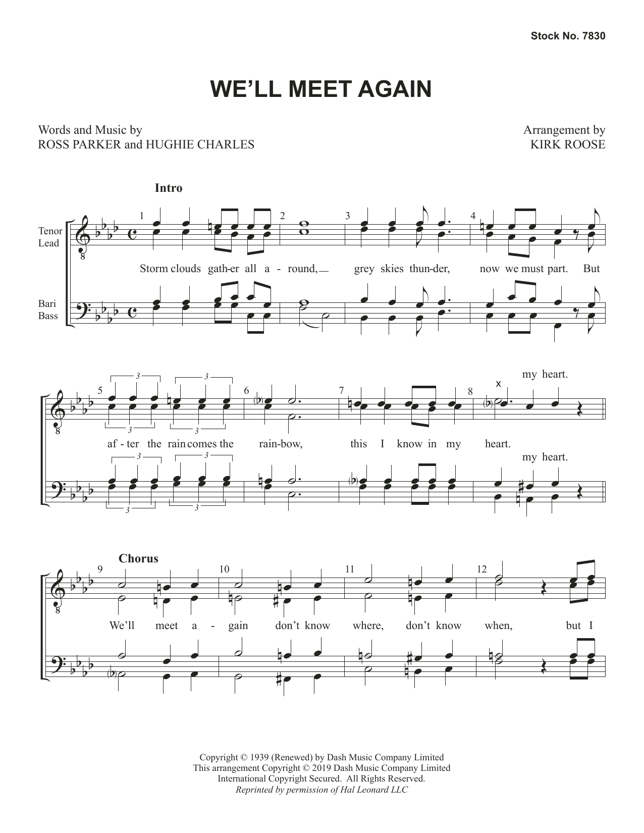 Ross Parker and Hughie Charles We'll Meet Again (arr. Kirk Roose) Sheet Music Notes & Chords for TTBB Choir - Download or Print PDF