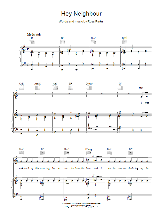 Ross Parker Hey Neighbour Sheet Music Notes & Chords for Piano, Vocal & Guitar (Right-Hand Melody) - Download or Print PDF