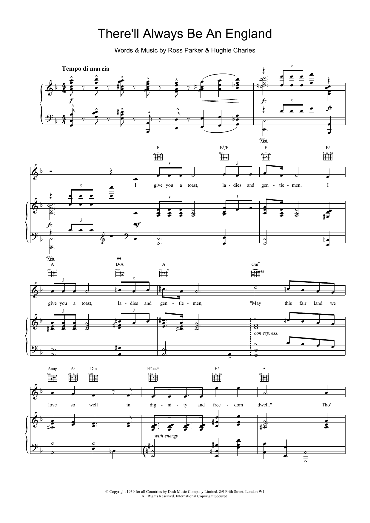 Ross Parker There'll Always Be An England sheet music notes and chords. Download Printable PDF.