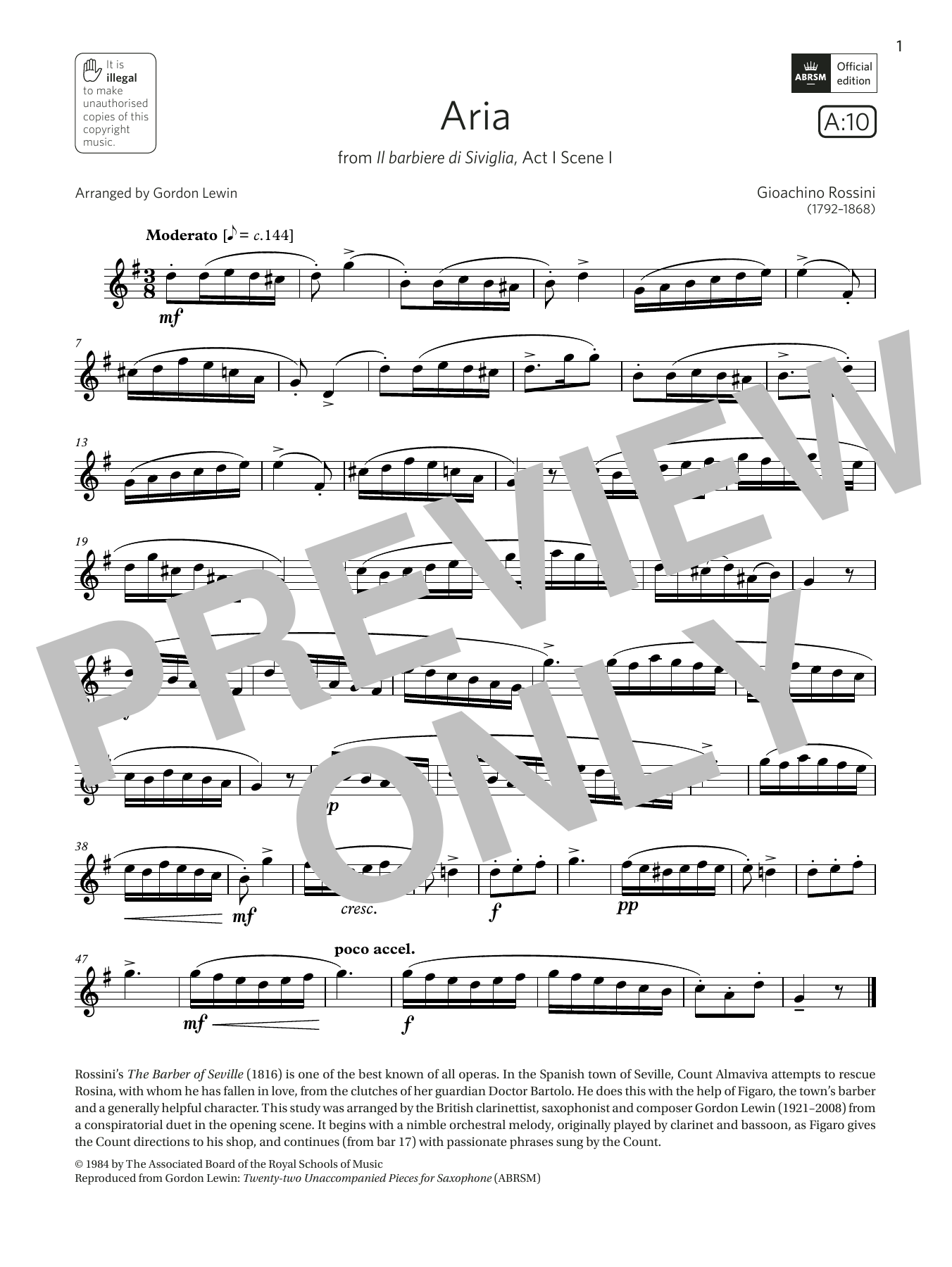 Rossini Aria (from Il barbiere di Siviglia) (Grade 5 List A10 from the ABRSM Saxophone syllabus from 2022) Sheet Music Notes & Chords for Alto Sax Solo - Download or Print PDF