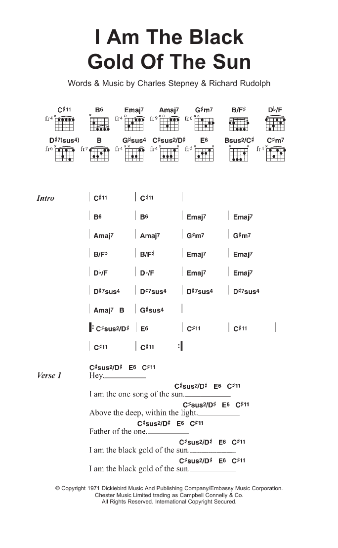 Rotary Connection I Am The Black Gold Of The Sun Sheet Music Notes & Chords for Lyrics & Chords - Download or Print PDF