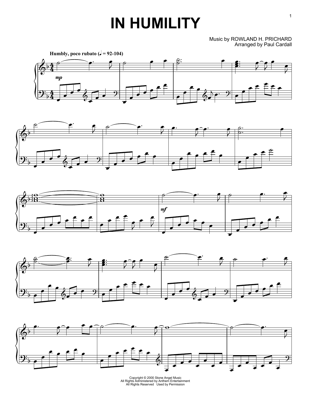 Rowland H. Prichard In Humility (arr. Paul Cardall) Sheet Music Notes & Chords for Piano Solo - Download or Print PDF