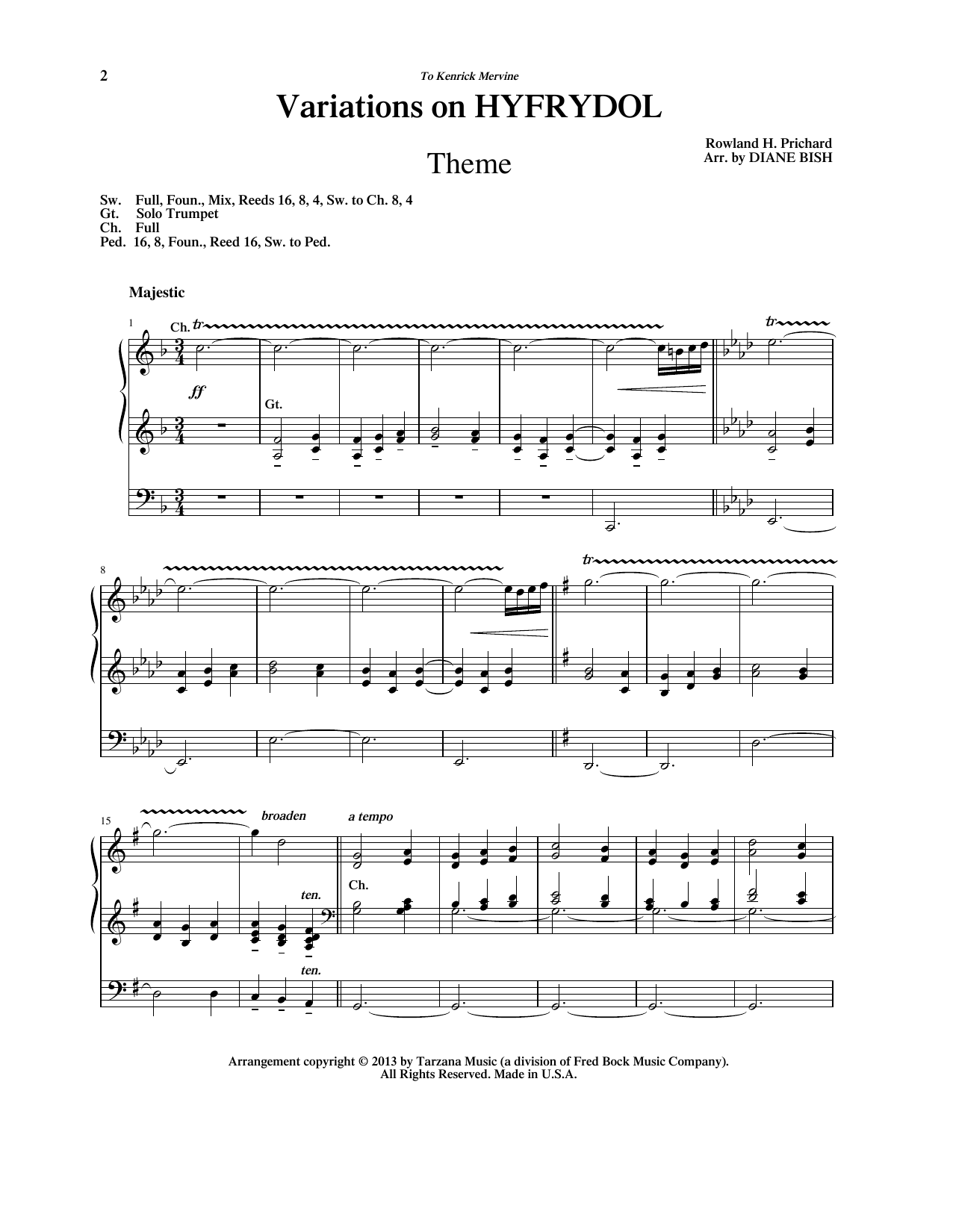 Rowland H. Prichard Variations on Hyfrydol (arr. Diane Bish) Sheet Music Notes & Chords for Organ - Download or Print PDF