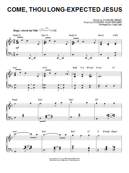 Craig Curry Come, Thou Long-Expected Jesus Sheet Music Notes & Chords for Piano - Download or Print PDF