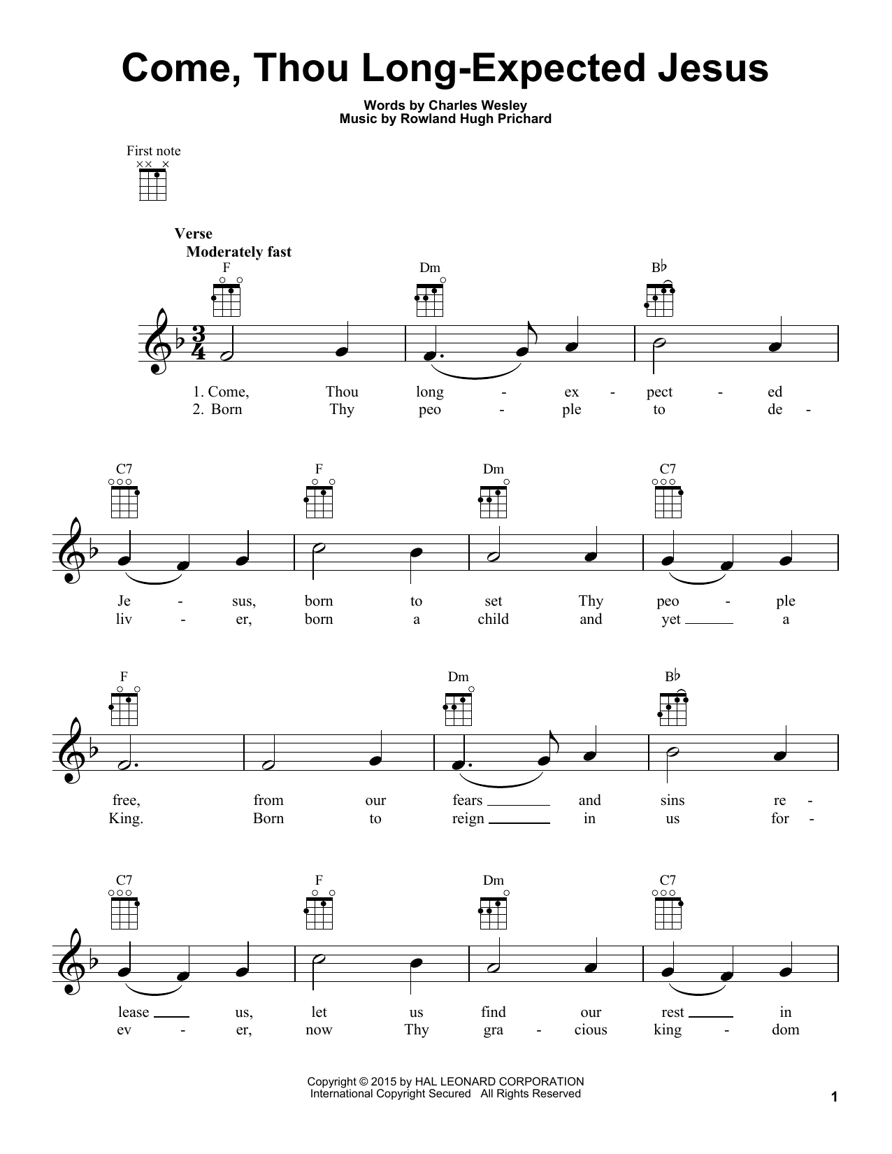 Rowland Hugh Prichard Come, Thou Long-Expected Jesus Sheet Music Notes & Chords for Tenor Saxophone - Download or Print PDF