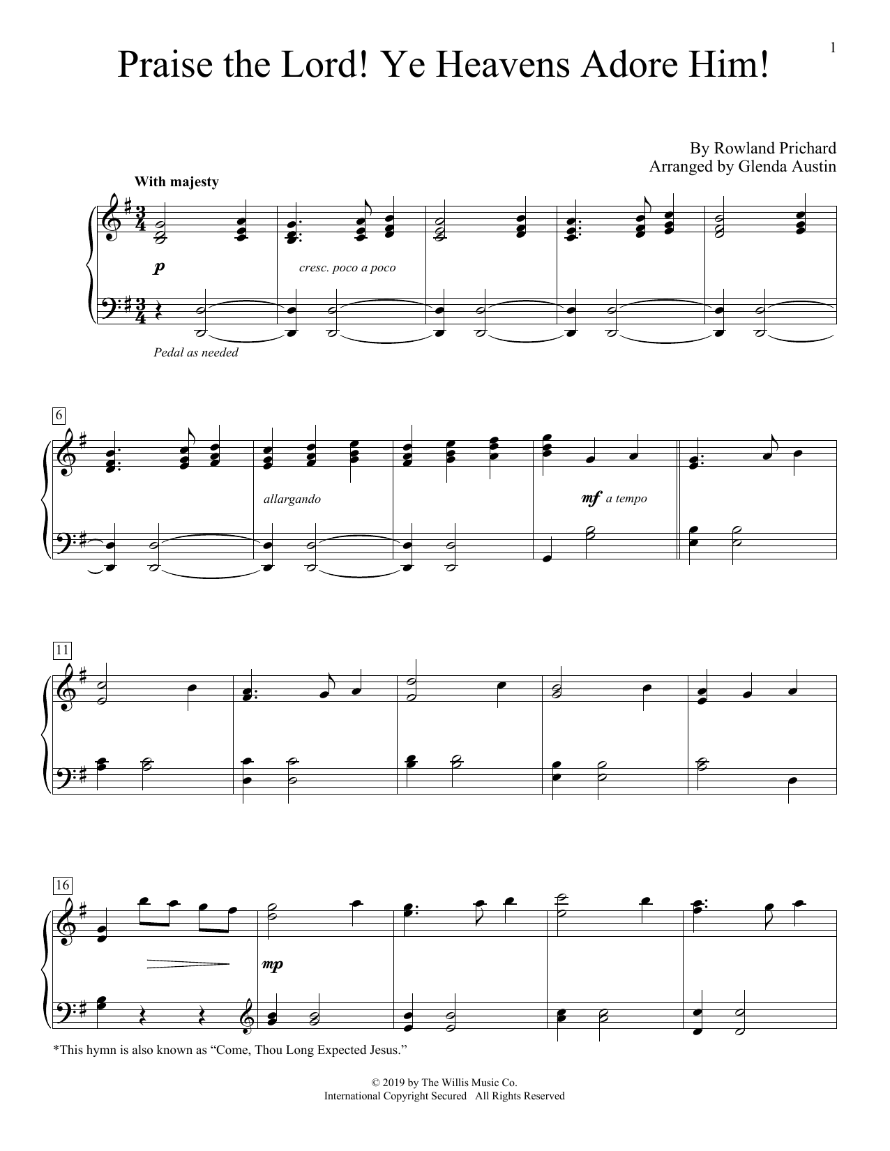 Rowland Prichard Praise The Lord! Ye Heavens Adore Him! (arr. Glenda Austin) Sheet Music Notes & Chords for Educational Piano - Download or Print PDF