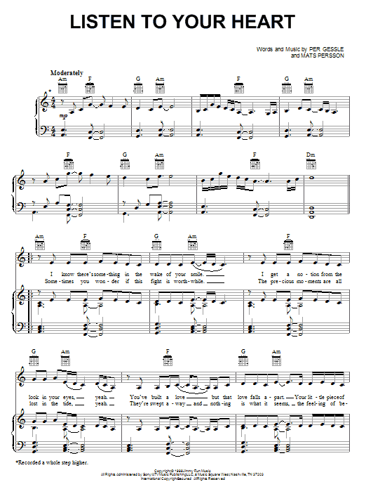 Roxette Listen To Your Heart Sheet Music Notes & Chords for Solo Guitar Tab - Download or Print PDF Roxette Listen To Your Heart Sheet Music Notes & Chords for Solo Guitar Tab - Download or Print PDF