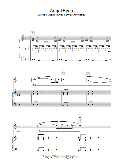 Roxy Music Angel Eyes Sheet Music Notes & Chords for Piano, Vocal & Guitar - Download or Print PDF