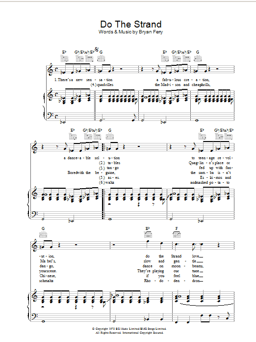 Roxy Music Do The Strand Sheet Music Notes & Chords for Piano, Vocal & Guitar (Right-Hand Melody) - Download or Print PDF