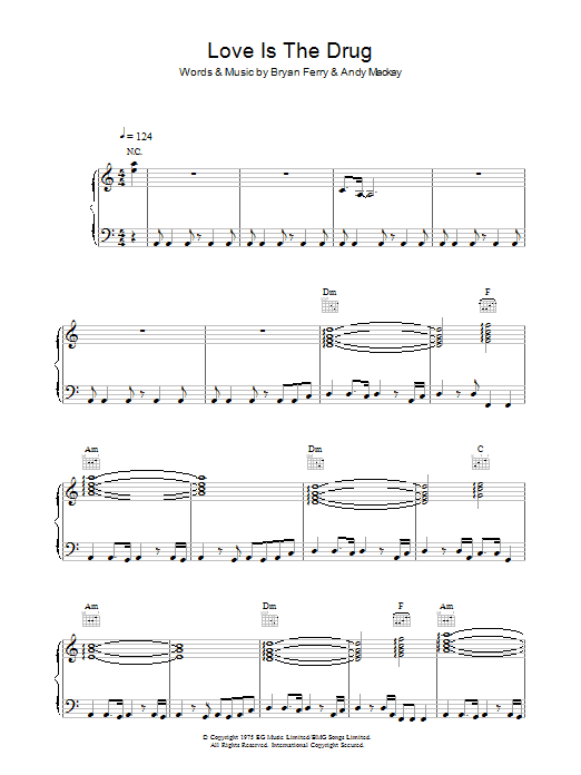 Roxy Music Love Is The Drug Sheet Music Notes & Chords for Piano, Vocal & Guitar - Download or Print PDF