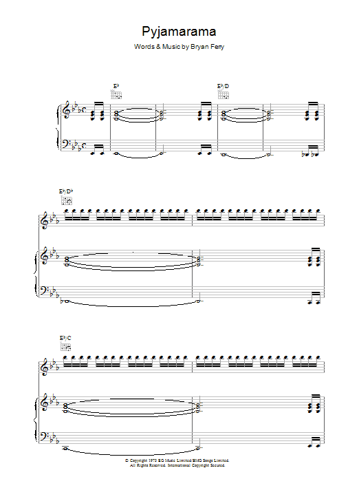 Roxy Music Pyjamarama Sheet Music Notes & Chords for Piano, Vocal & Guitar - Download or Print PDF