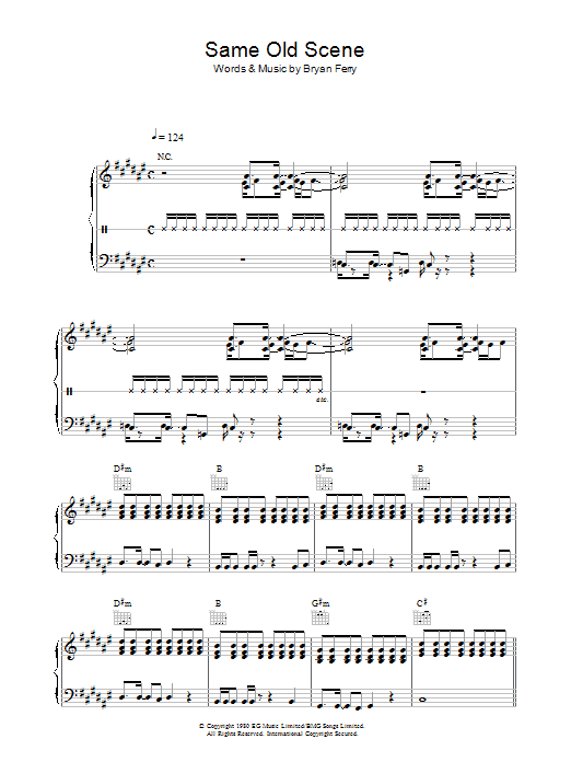 Roxy Music Same Old Scene Sheet Music Notes & Chords for Piano, Vocal & Guitar - Download or Print PDF