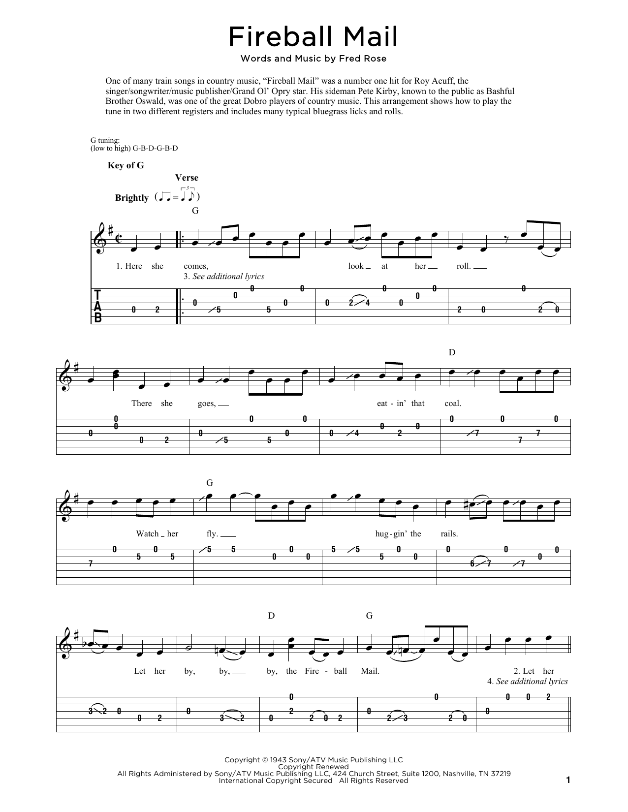Roy Acuff Fireball Mail Sheet Music Notes & Chords for Dobro - Download or Print PDF