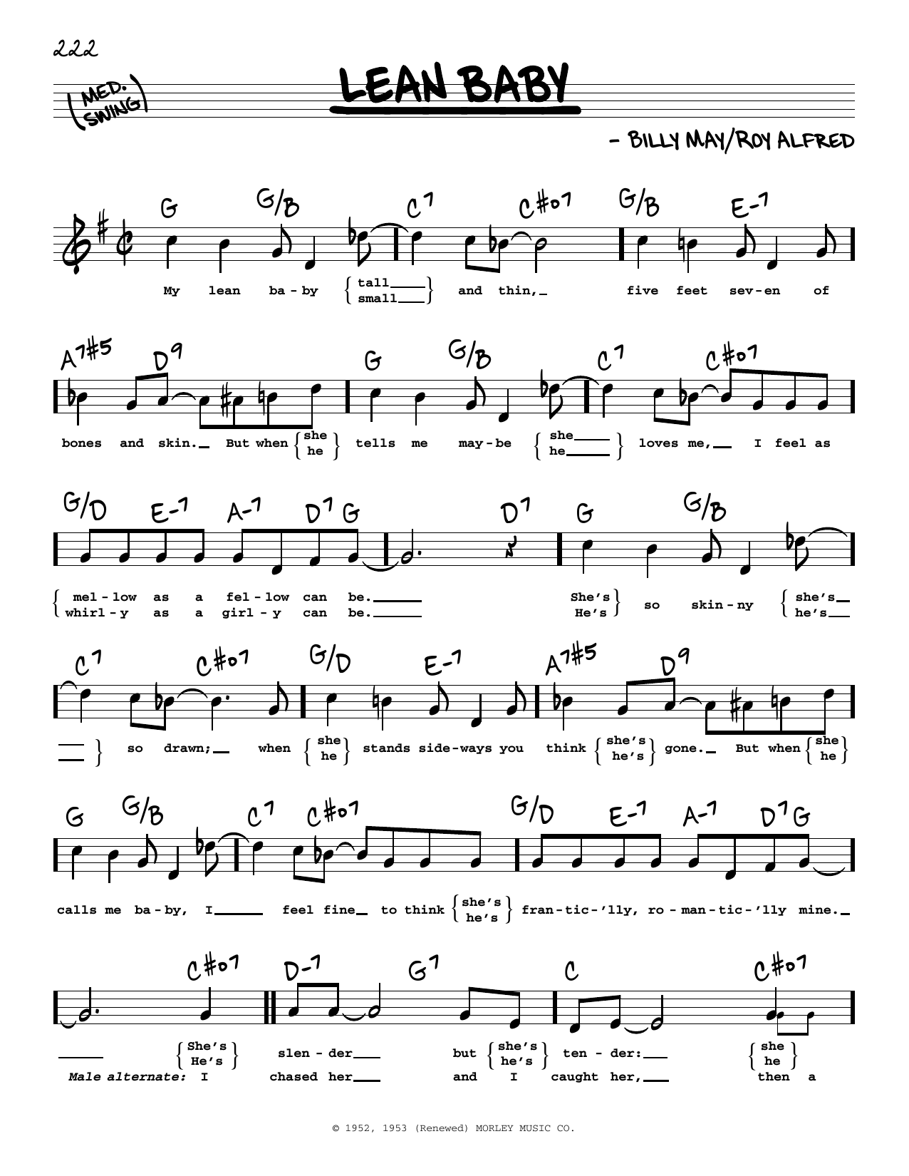 Roy Alfred Lean Baby (High Voice) Sheet Music Notes & Chords for Real Book – Melody, Lyrics & Chords - Download or Print PDF