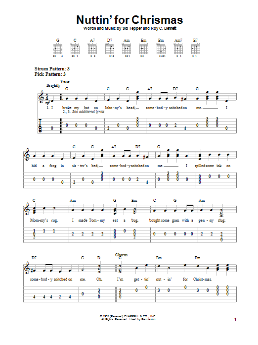 Roy Bennett Nuttin' For Christmas Sheet Music Notes & Chords for Easy Guitar - Download or Print PDF