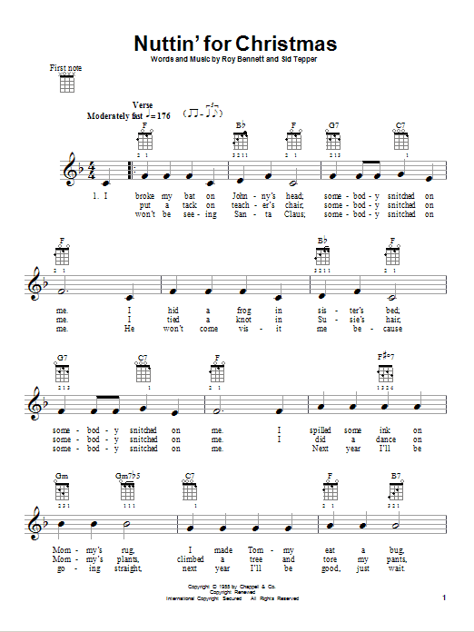 Roy C. Bennett Nuttin' For Christmas Sheet Music Notes & Chords for Ukulele - Download or Print PDF