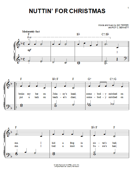 Roy C. Bennett Nuttin' For Christmas Sheet Music Notes & Chords for Lyrics & Chords - Download or Print PDF