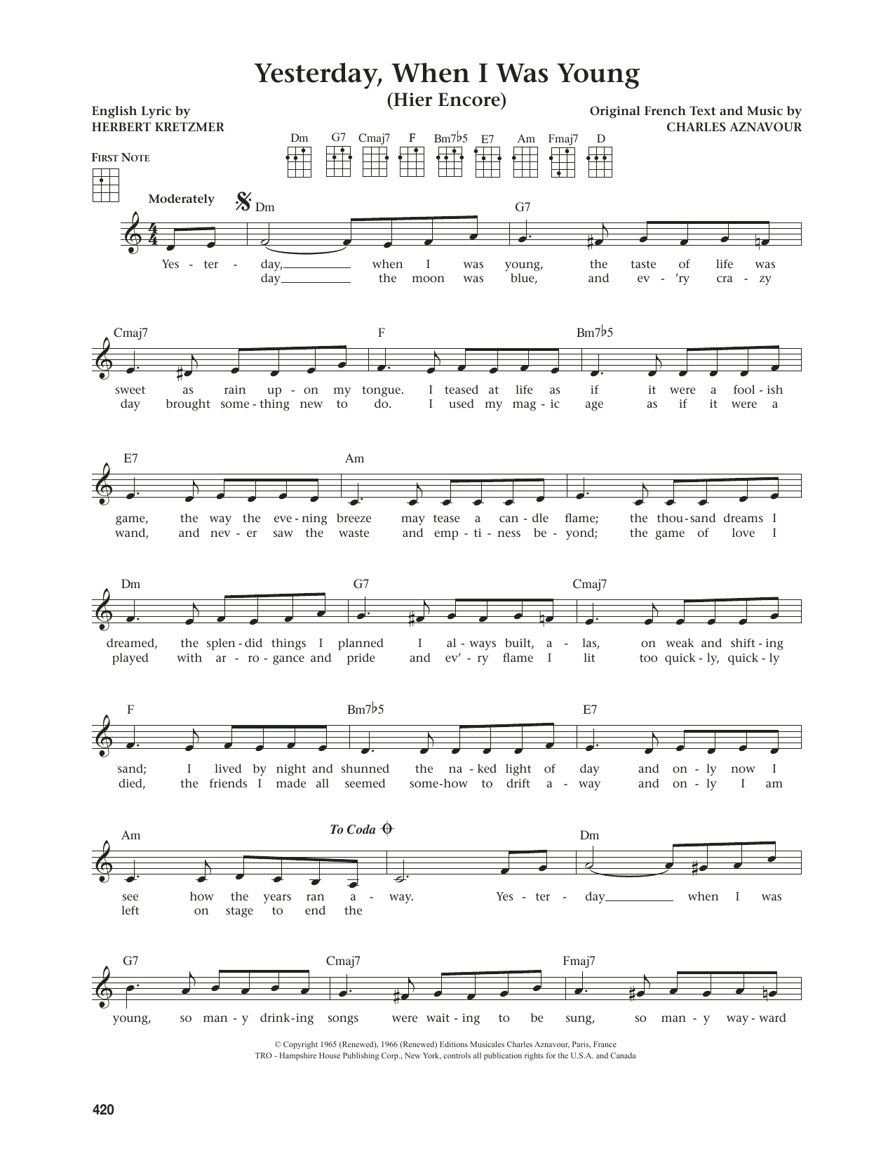 Roy Clark Yesterday, When I Was Young (Hier Encore) (from The Daily Ukulele) (arr. Jim Beloff) Sheet Music Notes & Chords for Ukulele - Download or Print PDF