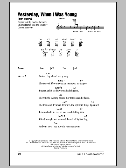 Roy Clark Yesterday, When I Was Young (Hier Encore) Sheet Music Notes & Chords for Clarinet Solo - Download or Print PDF