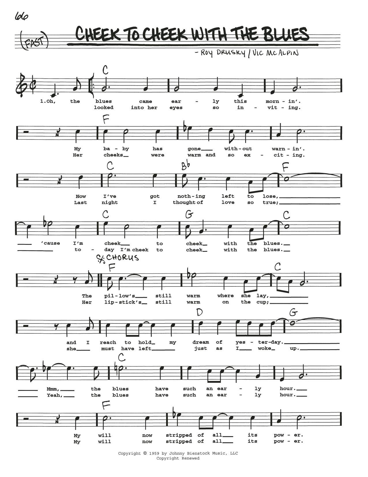Roy Drusky Cheek To Cheek With The Blues Sheet Music Notes & Chords for Real Book – Melody, Lyrics & Chords - Download or Print PDF