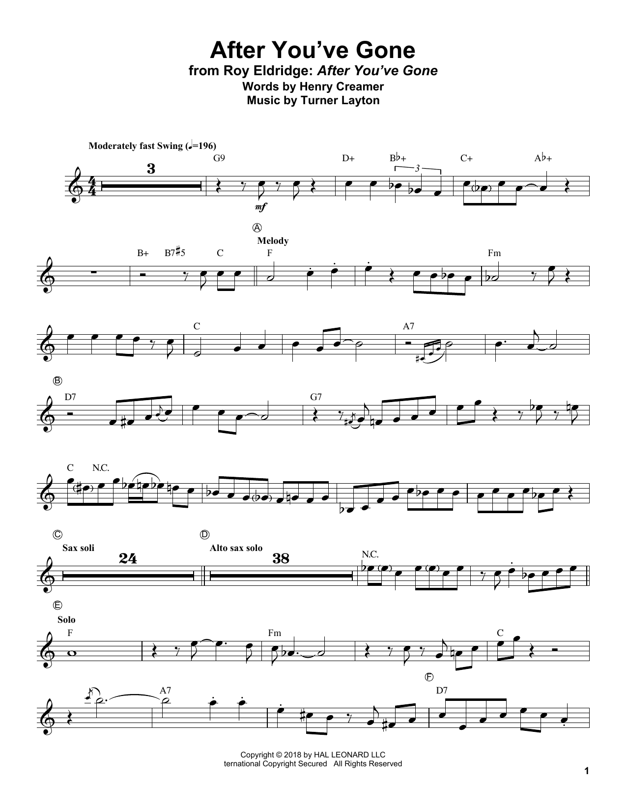 Roy Eldridge After You've Gone Sheet Music Notes & Chords for Trumpet Transcription - Download or Print PDF